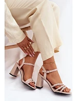 Dámské sandály na podpatku s pásky Vinceza béžové