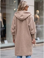 Płaszcz damski baranek długi z kapturem kamelowy FashionStreet NY0830 Płaszcz damski baranek długi z kapturem kamelowy FashionStreet NY0830