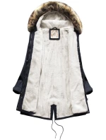 Tmavě modrá dámská zimní bunda parka s kožešinovou podšívkou a s kapucí model 21242018 - Libland