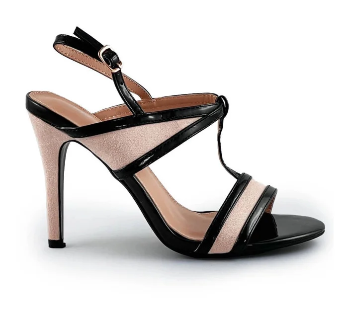 Čierno-béžové dámske sandálky z rôznych spojených materiálov (HB09)