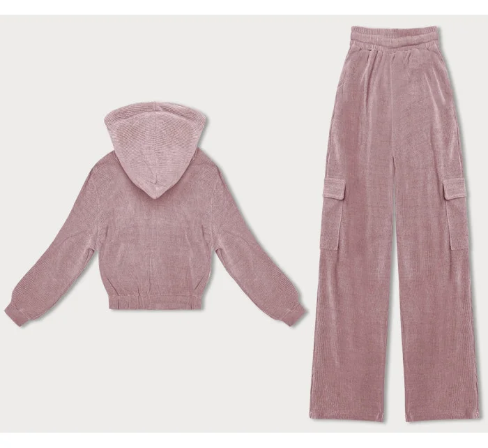 Ružový dámsky komplet - mikina a nohavice typu cargo (AMG-322A)