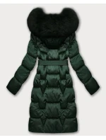 Tmavo zelená dámska zimná bunda s opaskom S'West (B8305-10)