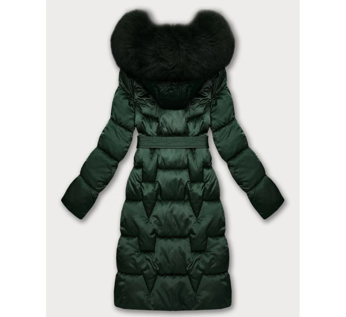 Tmavo zelená dámska zimná bunda s opaskom S'West (B8305-10)