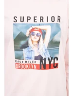 Halenka s potiskem model 18744194 pudrově růžová - K-Fashion Halenka s potiskem model 18744194 pudrově růžová - K-Fashion