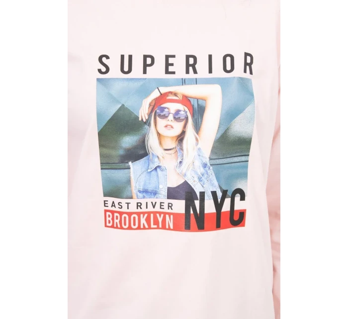 Halenka s potiskem model 18744194 pudrově růžová - K-Fashion Halenka s potiskem model 18744194 pudrově růžová - K-Fashion