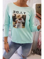 Halenka s potiskem model 18744210 v mátové barvě - K-Fashion Halenka s potiskem model 18744210 v mátové barvě - K-Fashion