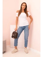 Dámská bavlněná blůza s výstřihem do V a potiskem bílá