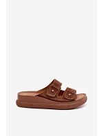 Kožené semišové dámské pantofle na platformě model 22126008 camel - VINCEZA