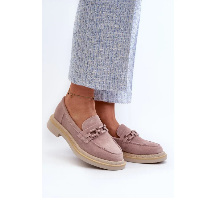 Dámske semišové mokasíny na podpätku so zdobením D&A Dirty Pink Dámske semišové mokasíny na podpätku so zdobením D&A Dirty Pink