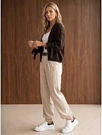 Dámske joggerové nohavice z manšestru s opaskom, béžové, FashionStreet UY3138