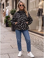 Dámska prechodná bunda s bodkami a kapucňou, čierna, FashionStreet TY6035 Dámska prechodná bunda s bodkami a kapucňou, čierna, FashionStreet TY6035