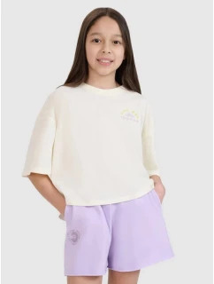 Dievčenský oversize crop top s potlačou 4F 4FJWSS25TTSHF1868-11S