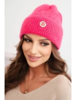 Dámska zimná čiapka s ozdobným gombíkom ružová neónová