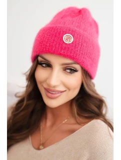 Dámska zimná čiapka s ozdobným gombíkom ružová neónová