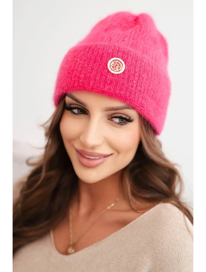 Dámska zimná čiapka s ozdobným gombíkom ružová neónová