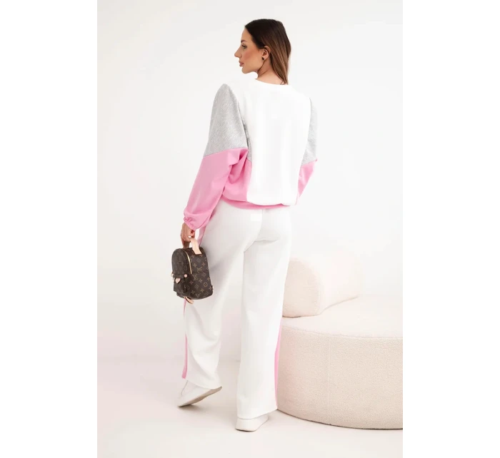 Dámska súprava s voľnou mikinou a širokými nohavicami svetlo ružová