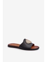 Zazoo 2938 Skórzane Klapki Na Płaskim Obcasie Z Ozdobą Czarne Zazoo 2938 Skórzane Klapki Na Płaskim Obcasie Z Ozdobą Czarne