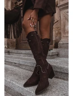 Damskie Kozaki Kowbojki Ze Zdobieniem Na Słupku Czekoladowe Darella Damskie Kozaki Kowbojki Ze Zdobieniem Na Słupku Czekoladowe Darella