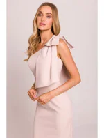 M847 Šaty na jedno rameno s mašľou - svetlo béžové