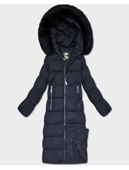 Tmavě modrá dlouhá dámská zimní bunda s kapucí model 21242133 - Libland