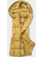 Tmavo žltá páperová dámska vesta s kapucňou (5M721-254)