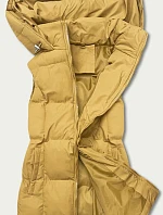 Tmavo žltá páperová dámska vesta s kapucňou (5M721-254)