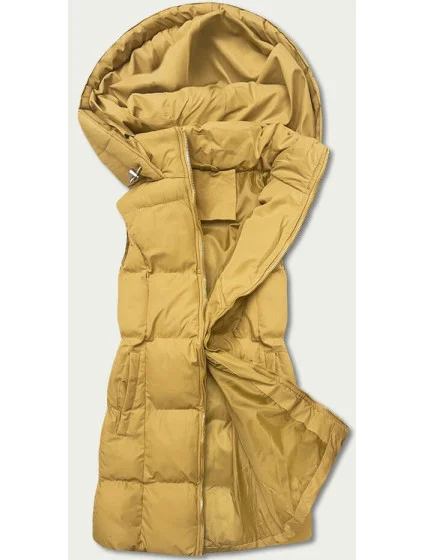 Tmavo žltá páperová dámska vesta s kapucňou (5M721-254) Tmavo žltá páperová dámska vesta s kapucňou (5M721-254)