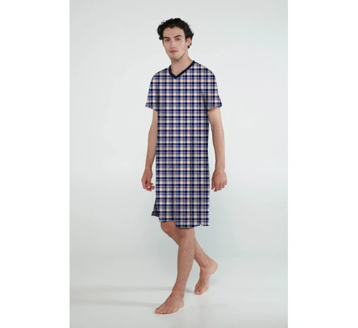 Vamp - Bavlnená kockovaná pánska nočná košeľa 20624 - Vamp Vamp - Bavlnená kockovaná pánska nočná košeľa 20624 - Vamp