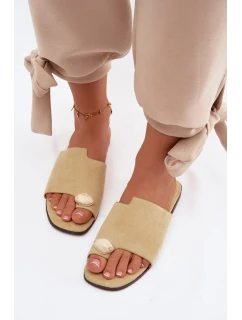 Dámské ploché pantofle s ozdobným detailem Eko semiš žluté model 21951509 - Boto