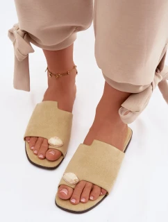 Dámské ploché pantofle s ozdobným detailem Eko semiš žluté model 21951509 - Boto