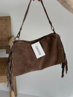 Dámska semišová kožená kabelka so strapcami Jessira - hnedá