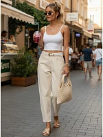 Dámske džínsové nohavice mom fit s opaskom ecru FashionStreet UY2985