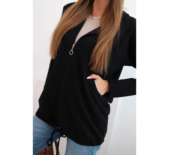 Dámská mikina s kapucí a šňůrkou dole černá