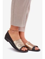 Skórzane Eleganckie Baleriny Z Odkrytymi Palcami Zazoo 1865 Złoto-Czarne