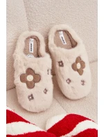 Kožešinové pantofle s květinami béžové model 21772526 - Boto