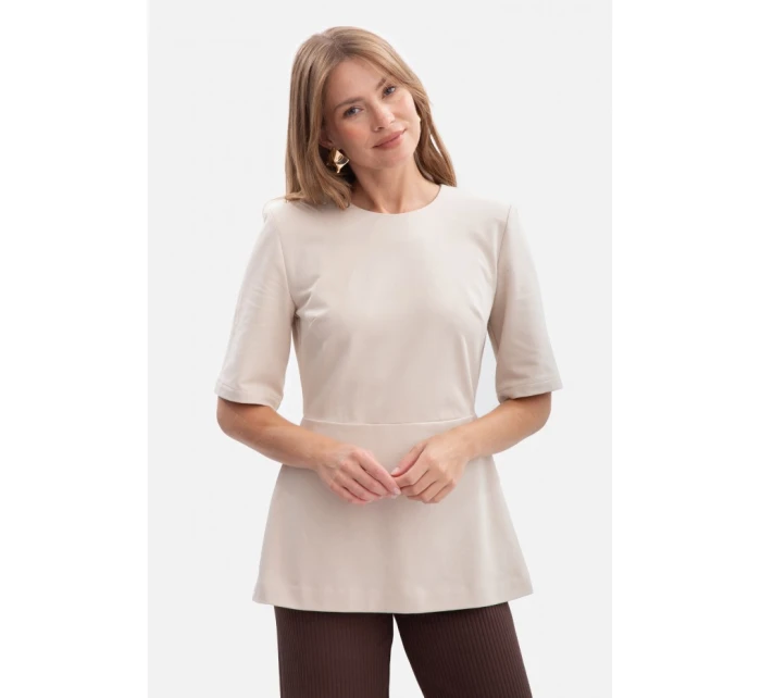 B305 Pletený top s peplumom - pieskový