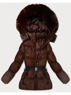 Zimná bunda s kapucňou a opaskom J Style hnedá (5M3322-158)