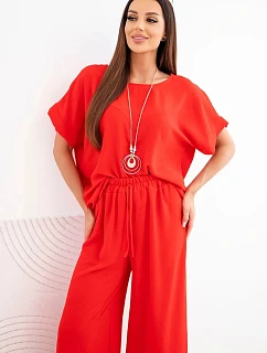 Dámska viskózna blúzka s krátkym rukávom a široké nohavice červená
