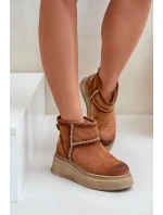 Skórzane Zamszowe Śniegowce Botki Na Platformie I Koturnie Maciejka 06769-29 Brązowe