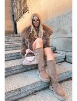 Kožené semišové dámské kozačky s přezkami zateplené Big Star model 21758942 béžové - Big Star Shoes