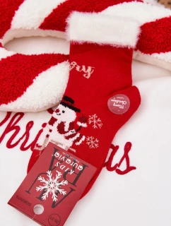 Dětské vánoční ponožky s kožíškem a sněhulák vlna alpaka červené