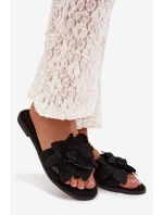 Dámské ploché pantofle s ozdobnými květinami Černé Elzoria