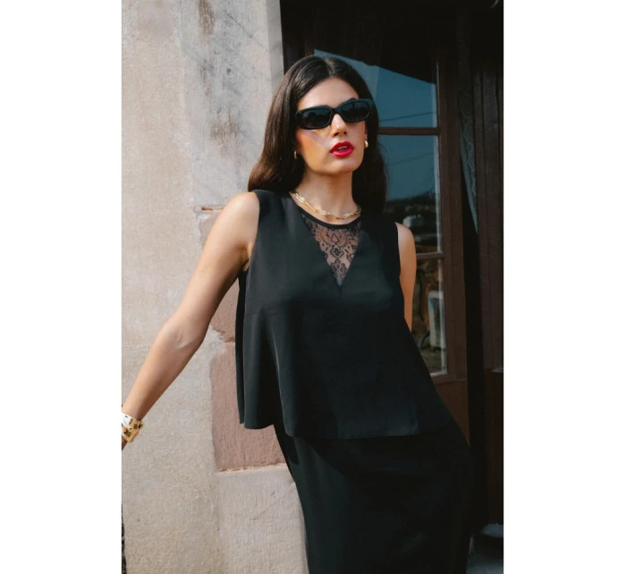 Šaty s vsadkou černé model 21470647 - STYLOVE