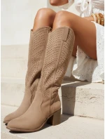 Dámske ažurové semišové čižmy camel FashionStreet ZY1358