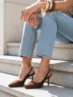 Dámske semišové čižmy s otvoreným podpätkom hnedé FashionStreet ZY1385