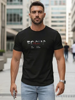 Pánske tričko s veľkým nápisom, bavlnené, čierne, FashionStreet NX5137R