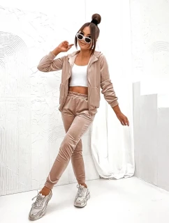 Dámska béžová tepláková súprava s kapucňou na zips (829)