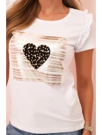 Dámska bavlnená blúzka s volánom a kamienkovým srdcom biela