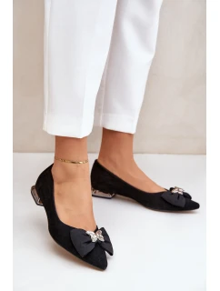 Eleganckie Zamszowe Baleriny Damskie Z Kokardką Laura Messi 2893 Czarne