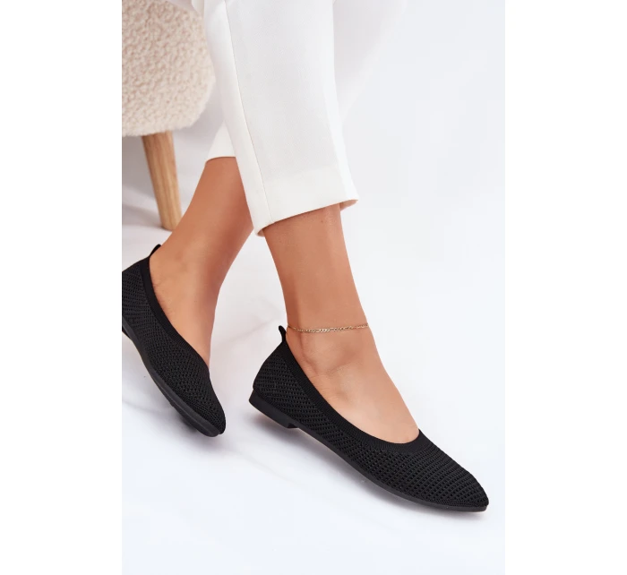 Siateczkowe Materiałowe Baleriny Damskie Czarne Sarina Siateczkowe Materiałowe Baleriny Damskie Czarne Sarina